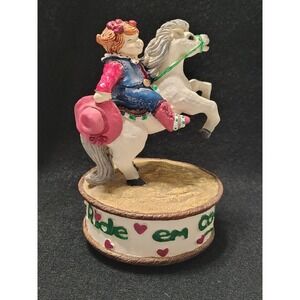 Otagiri Porcelain Music Figurine  "Ride Em Cowgirl" EUC 6" Little Cowgirl & Pony